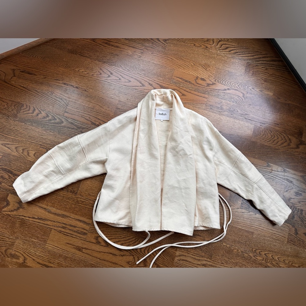 Ba&sh Joyce Jacket Sz 1 US 4 Linen Cotton Wrap Tie Waist Cream/Ecru Boho Kimono - Picture 6 of 15